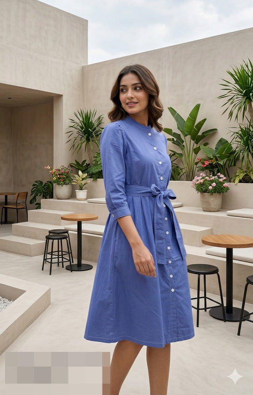 Cotton Poplin Belted Shirt Dress