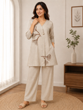 Beige Embroidered Cord Set