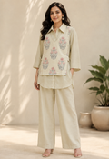 Beige Floral Embroidered Coord Set