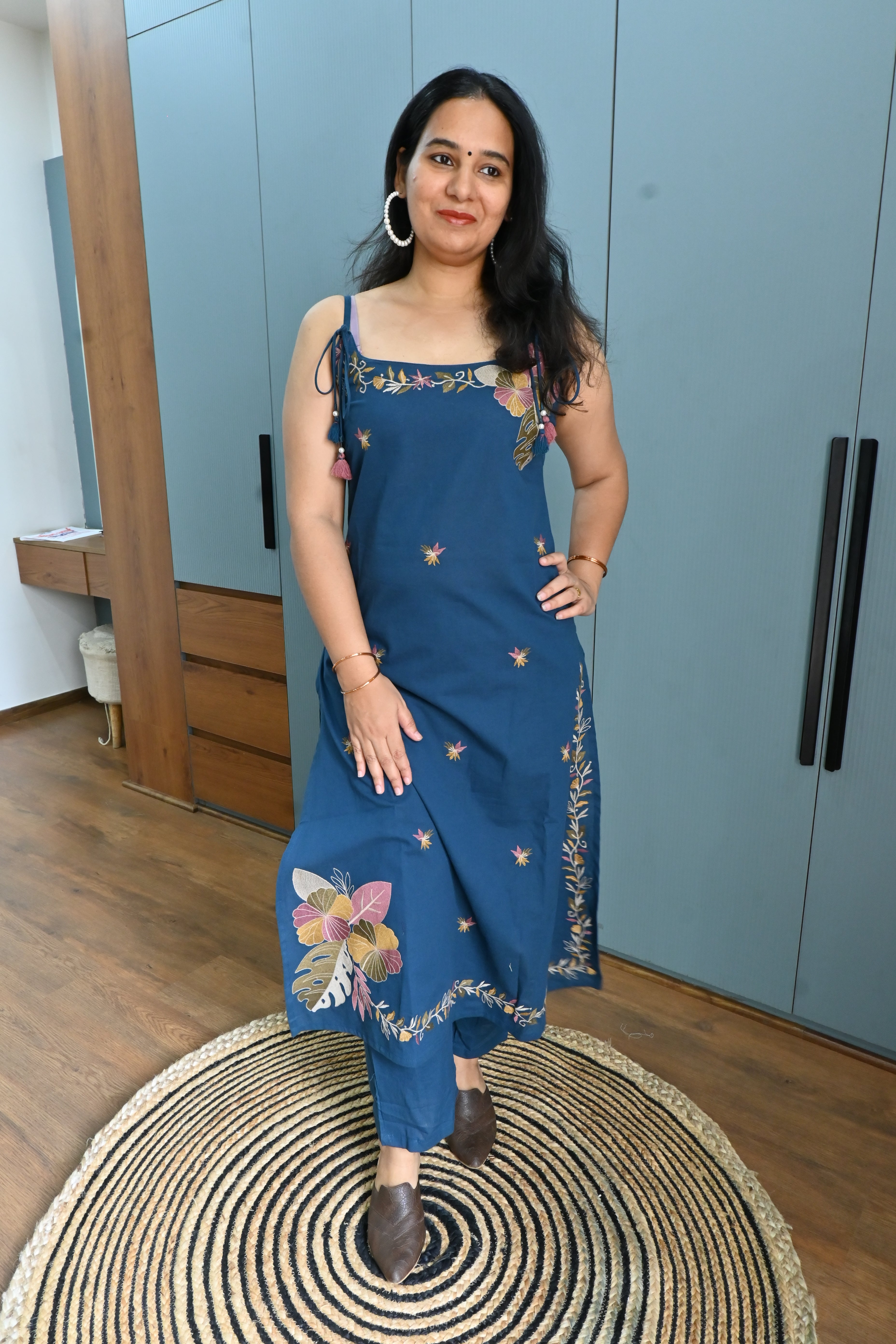 Midnight Bloom Flex Cotton Kurti Pant Set