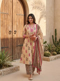 Printed Cotton With Katha And Sequence Work With Tessel And Schiffly