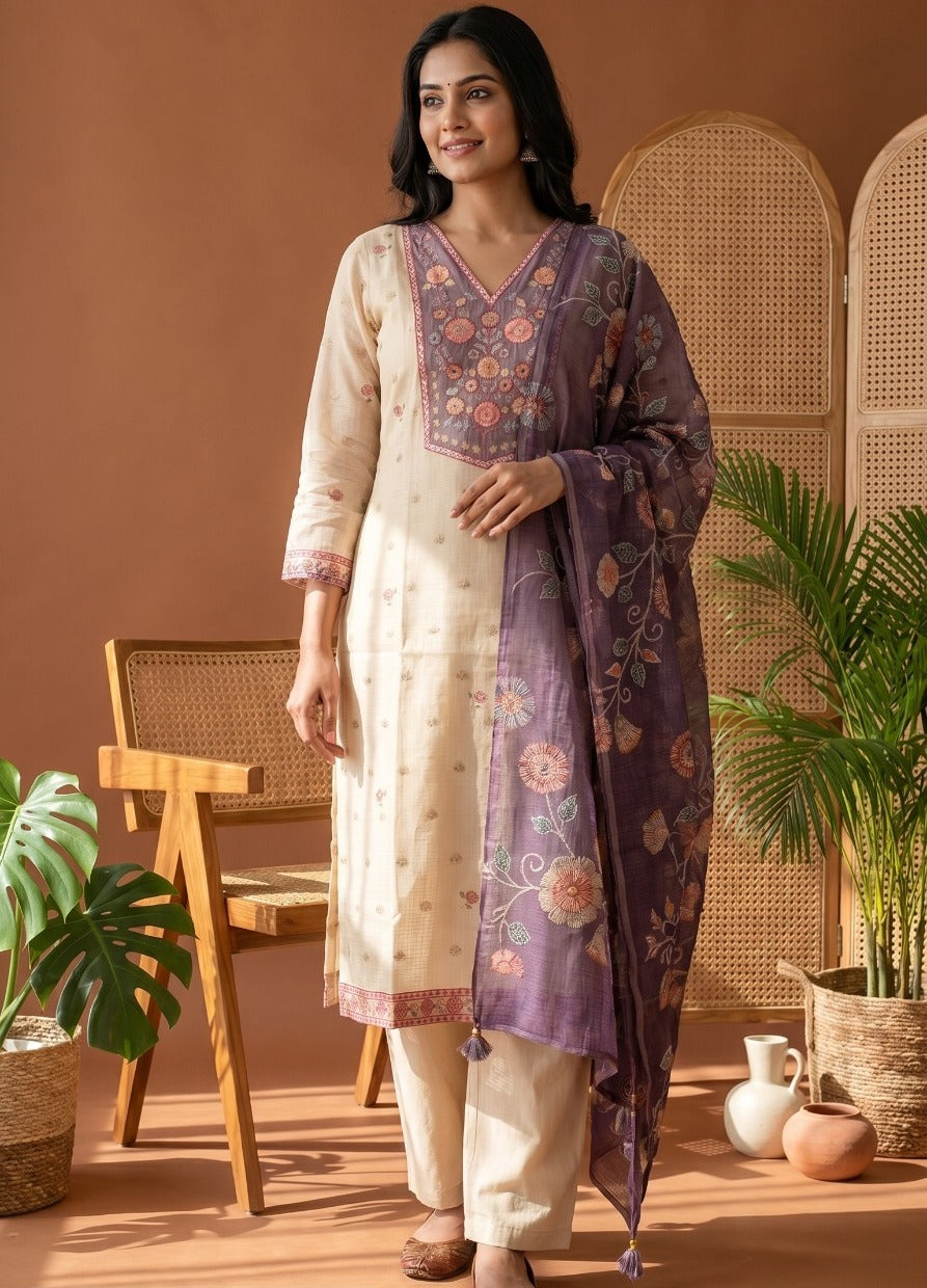 Printed Kota Check With Patch Work With Lining Suit Set