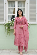 Embroidered Mul Chenderi With Lining Suit Set