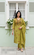 Embroidered Mul Chanderi With Lining Three Piece Set