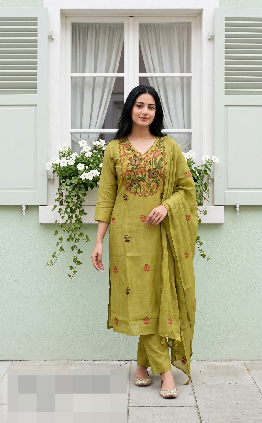 Embroidered Mul Chanderi With Lining Three Piece Set