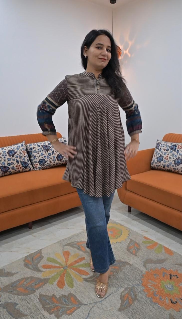 Muslin Ajrakh Print Top Brown