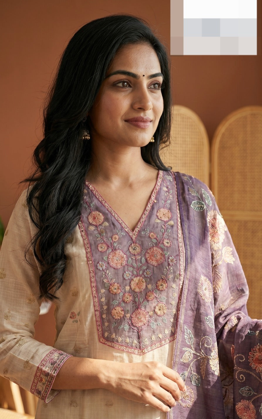 Printed Kota Check With Patch Work With Lining Suit Set