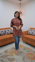 Muslin Ajrakh Print Tops Orange