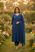 Navy Blue Floral Suit - 3 Piece
