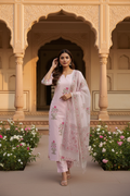 Pink Block Print Suit with Kota Doria Dupatta